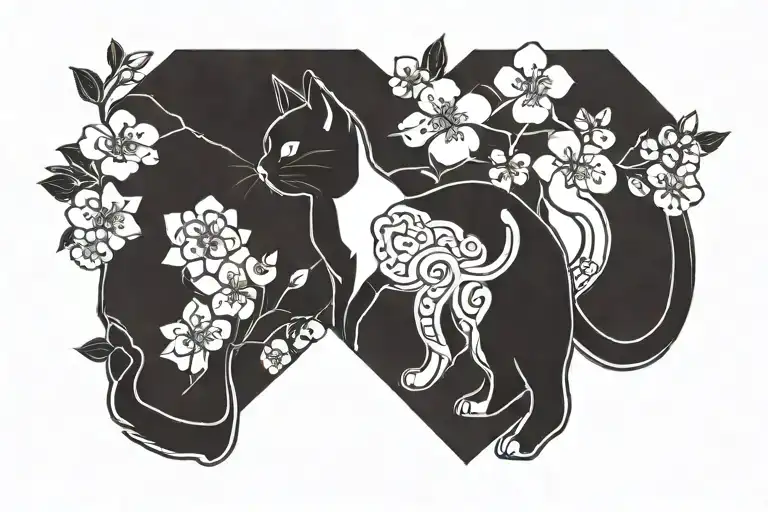 Heart, Cat, Cherry Blossoms, 15.07.15, Oriental, tattoo design idea