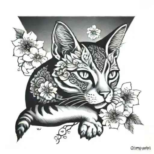 cat, cherry blossoms, 15.07.15 Oriental, mandala, Arm Tattoo tattoo design idea