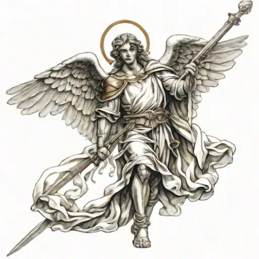 guardian angel holding a sword tattoo design idea