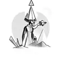A sphinx bartender mixing drinks with a pyramid in the background tattoo design idea
