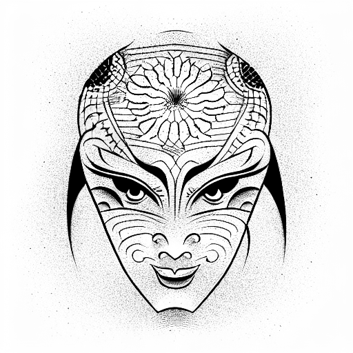 kabuki mask tattoo design idea