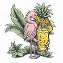 flamingo holding pineapple drink  tattoo design idea
