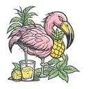 flamingo holding pineapple drink  tattoo design idea