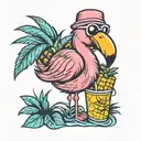 flamingo holding pineapple drink  tattoo design idea