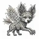 A whimsical dog-shaped tree with flute leaves blowing in the wind tattoo design idea