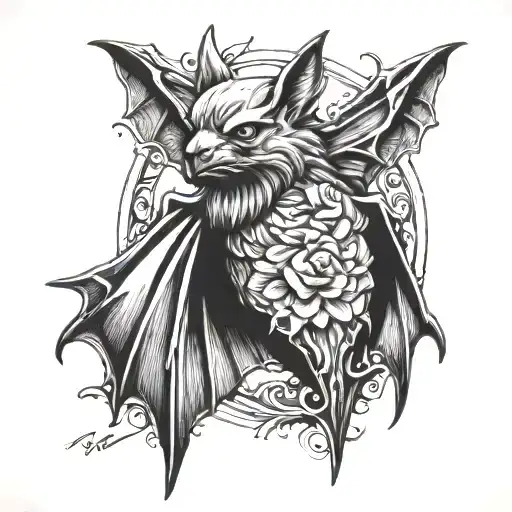 triceps bat black and white tattoo design idea
