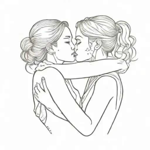 I want to get a fine line tattoo of me and my twin sister where she is hugging me from the right side with her arm aroun tattoo design idea