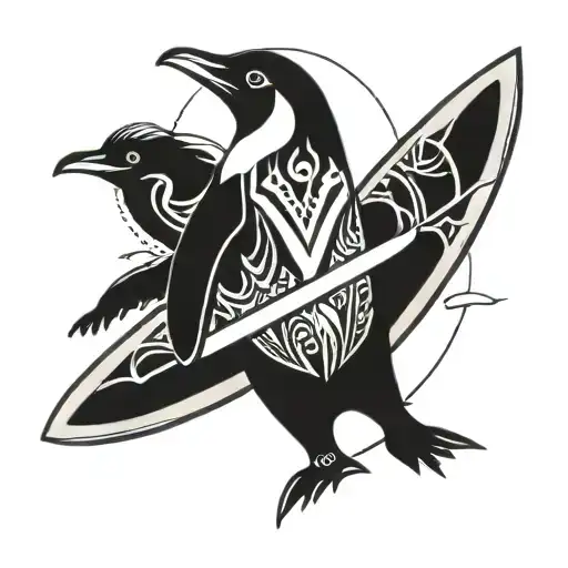 Anglo Saxon surf board and penguin  tattoo design idea