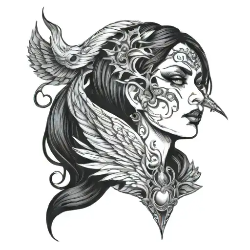 the morrigan face wrapped around face  tattoo design idea
