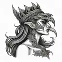 the morrigan with crown wings wrapped around face  tattoo design idea