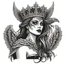 the morrigan with crown wings wrapped around face  tattoo design idea
