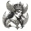 the morrigan with crown wings wrapped around face  tattoo design idea