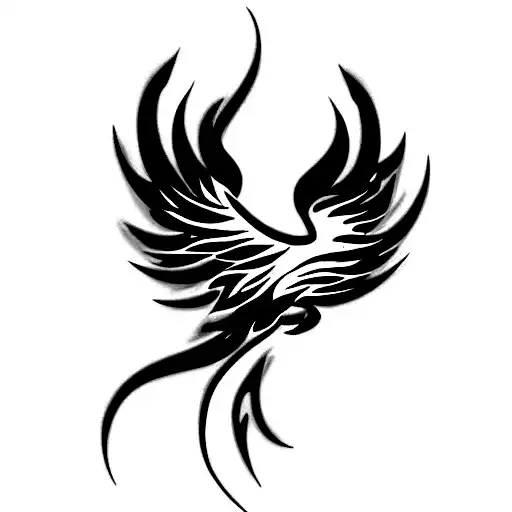 Phoenix, red and cyan colors flame background tattoo design idea