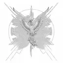 Phoenix red and cyan colors  tattoo design idea