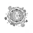 Dodgers stadium surrounded by a wreath of hops and barley tattoo design idea