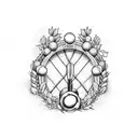 baseball stadium surrounded by a wreath of hops and barley with 3 friends in serapes tattoo design idea