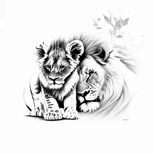 lion with baby cub that says 1 of 1 tattoo design idea