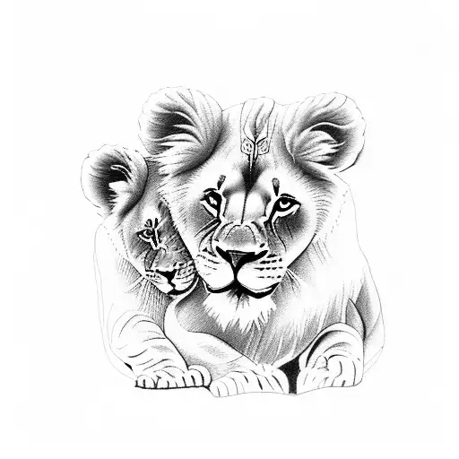 lion with baby cub that says 1 in 1 tattoo design idea