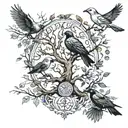 mirrored tree dead alive leaves branches dove raven norse symbols tattoo design idea