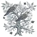 mirrored tree dead alive leaves branches dove raven norse symbols tattoo design idea