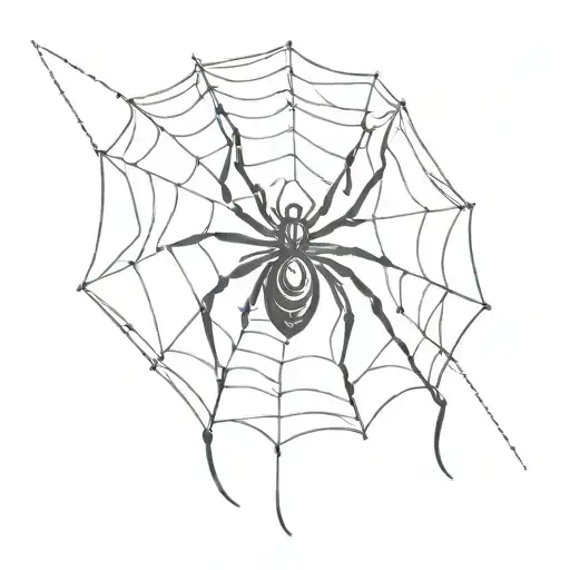 a well-drawn spider hanging from a web, with a scary face and sharp legs tattoo design idea