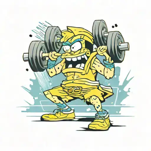 SpongeBob SquarePants in gym outfit doing a squat snatch  tattoo design idea
