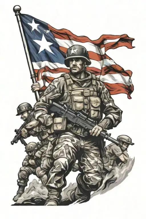 puerto rico flag waving flag with soldier tattoo design idea