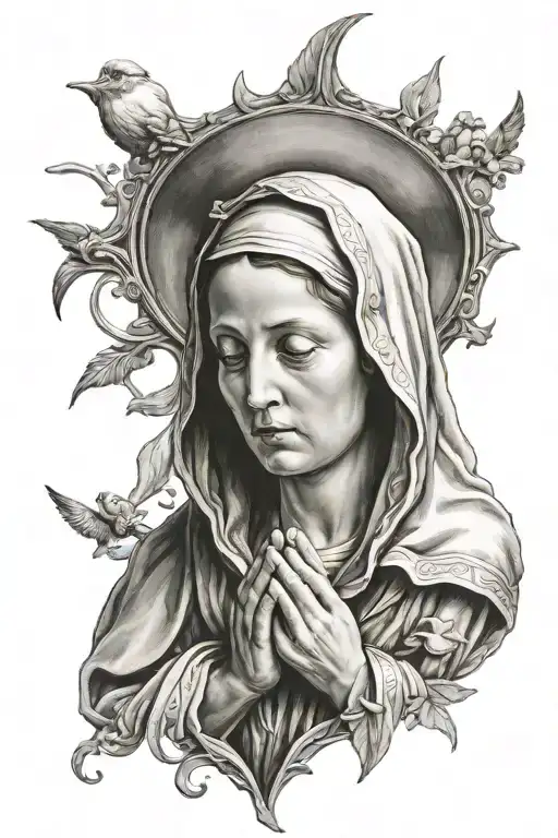 the virgin mary praying with cristian fillings  tattoo design idea