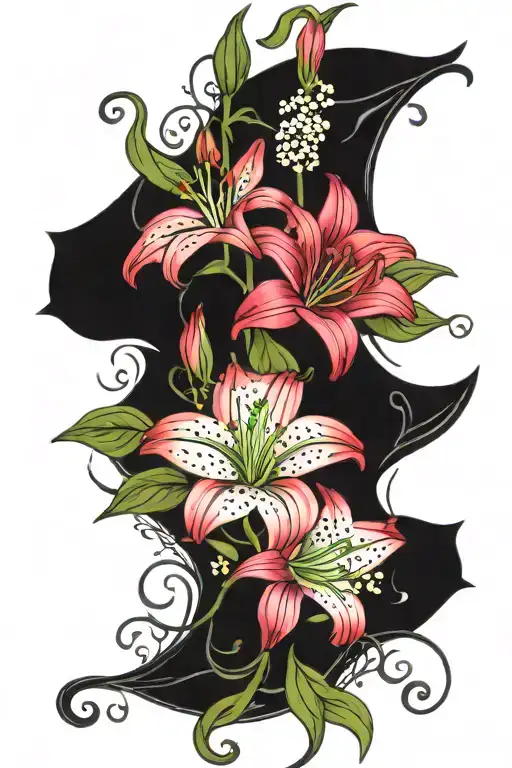 vines stargazer lily baby's breath  and roses intertwined  tattoo design idea