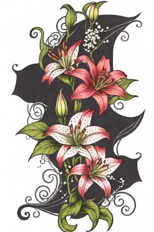 vines stargazer lily baby's breath  and roses intertwined  tattoo design idea