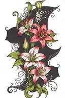 vines stargazer lily baby's breath  and roses intertwined  tattoo design idea