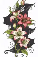 vines stargazer lily baby's breath  and roses intertwined  tattoo design idea
