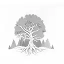 Pine Tree with roots  tattoo design idea
