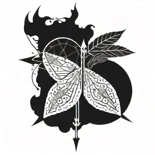 large half-moon tattoo acting as the bow on back with arrows pointing towards tattoo design idea