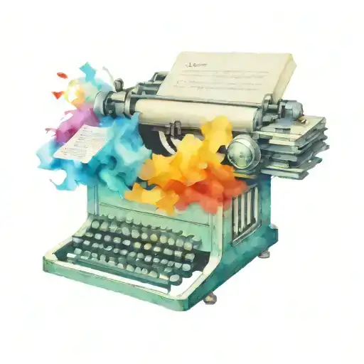 broken vintage color typewriter with papers and letters spilling out.  tattoo design idea