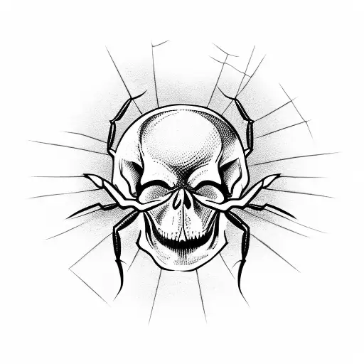 A spider weaving a web around a skull tattoo design idea