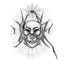 A spider weaving a web around a skull tattoo design idea