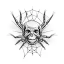 A spider weaving a web around a skull tattoo design idea