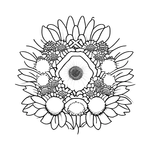 daisy with mom written in stem and breast cancer ribbon as leaf tattoo design idea