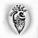anatomically, correct steampunk heart tattoo design idea