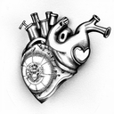anatomically, correct steampunk heart tattoo design idea