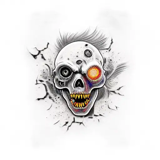 zombie head ripped in half tattoo design idea