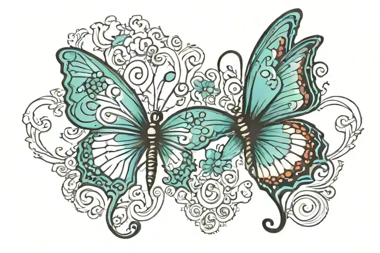 turquoise butterflies with the word "slut" incorporated in the design tattoo design idea