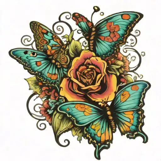 turquoise butterflies with the word slut hidden in the design tattoo design idea