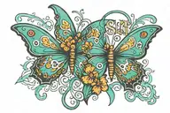 turquoise butterflies with the word slut in the design tattoo design idea