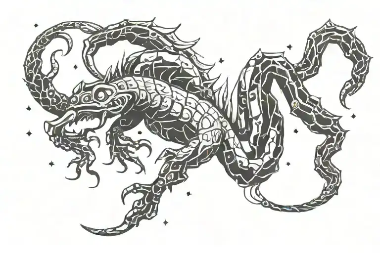 A constellation of the client's zodiac sign scorpio  intertwined with a Sanskrit mantra tattoo design idea