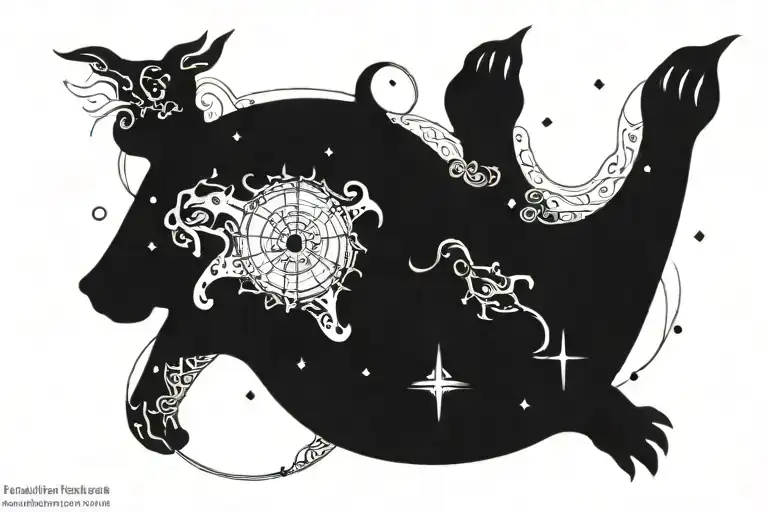 A constellation of the client's zodiac sign intertwined with a Sanskrit mantra tattoo design idea