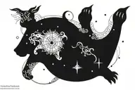 A constellation of the client's zodiac sign intertwined with a Sanskrit mantra tattoo design idea