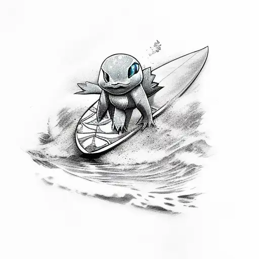 squirtle on a surfboard  tattoo design idea
