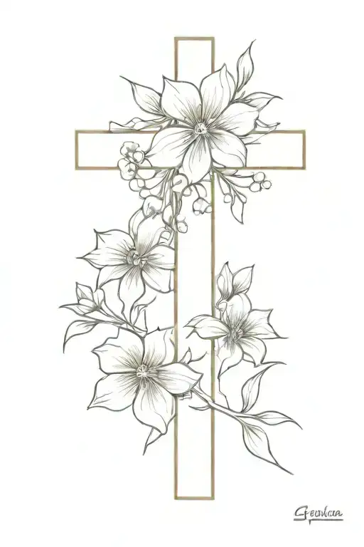 cross with gardina flowers going up the cross, with the word i aint spotless tattoo design idea